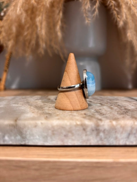 Bague Aventurine Bleue Ajustable – Pierre Naturelle & Acier Inoxydable Argenté | PAPD