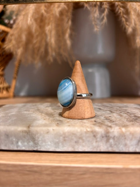 Bague Aventurine Bleue Ajustable – Pierre Naturelle & Acier Inoxydable Argenté | PAPD