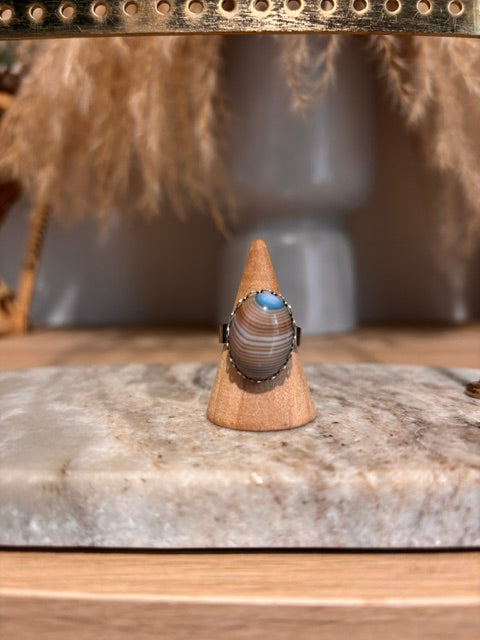 Bague Aventurine Bleue Ajustable – Pierre Naturelle Apaisante & Acier Inoxydable Argenté | PAPD