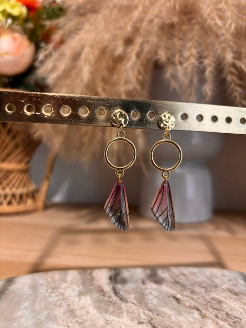 Boucles d'oreilles Ailes de Fée Dorées & Rouges – Acier Inoxydable | PAPD