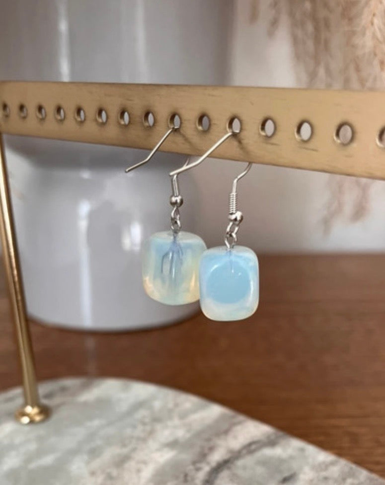 Pendantes Opaline Pierre Naturelle | Sagesse & Dépassement de Soi | Acier Inoxydable