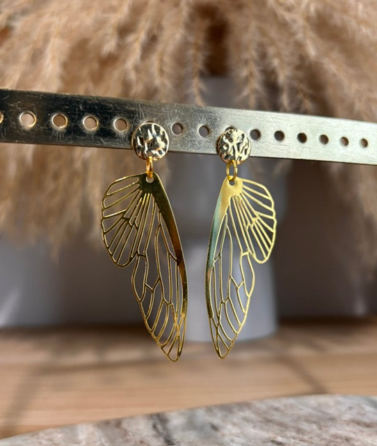 Boucles d'oreilles Aile de fée en filigrane – Acier Inoxydable doré | PAPD