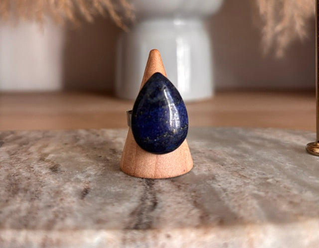 Bague Lapis Lazuli – Pierre Naturelle Qualité 5A | Monture Argentée Ajustable Inoxydable