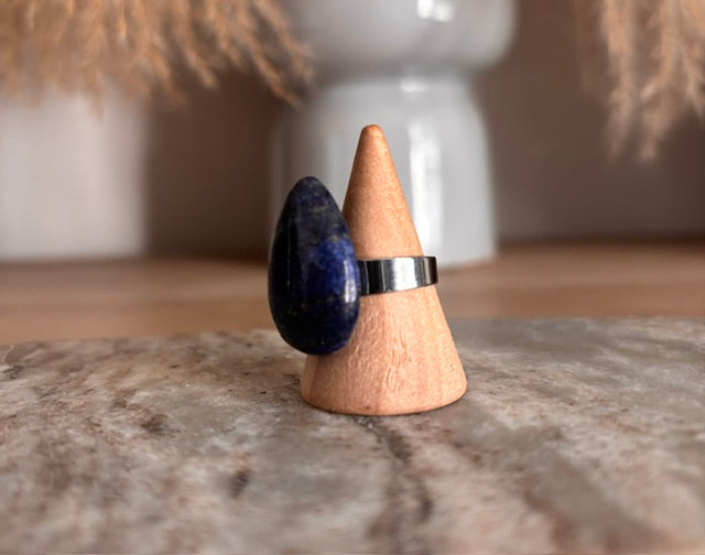 Bague Lapis Lazuli – Pierre Naturelle Qualité 5A | Monture Argentée Ajustable Inoxydable