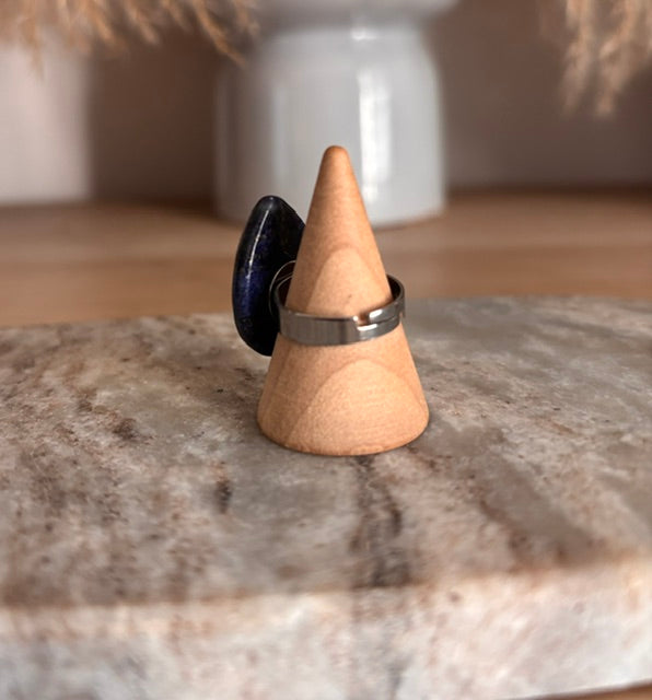 Bague Lapis Lazuli – Pierre Naturelle Qualité 5A | Monture Argentée Ajustable Inoxydable