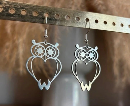 Boucles d'oreilles Pendantes Hibou Chouette Filigrane | Acier Inoxydable Argenté