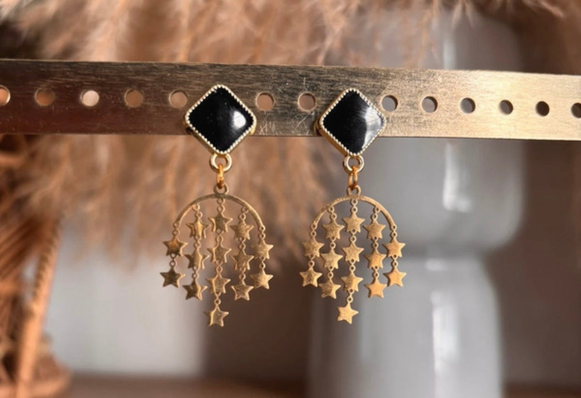 Boucles d'oreilles Pendantes Étoile Filante Filigrane Doré | Acier Inoxydable