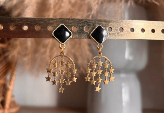 Boucles d'oreilles Pendantes Étoile Filante Filigrane Doré | Acier Inoxydable