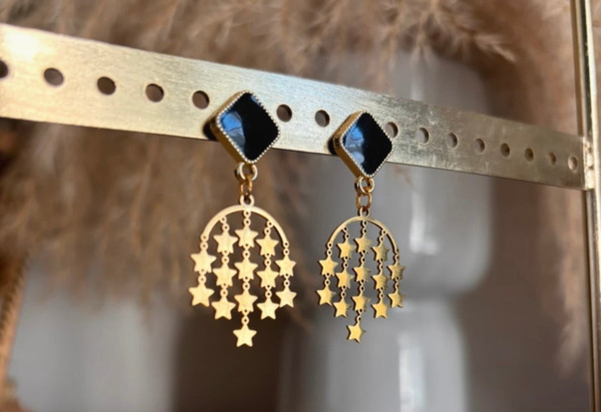 Boucles d'oreilles Pendantes Étoile Filante Filigrane Doré | Acier Inoxydable
