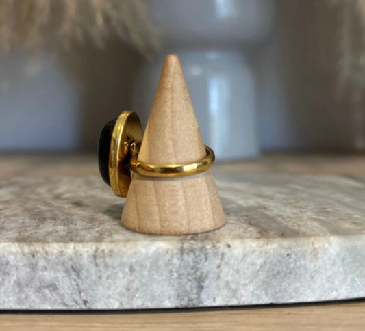 Bague Obsidienne Dorée – Pierre Naturelle Protectrice | Monture Dorée Ajustable