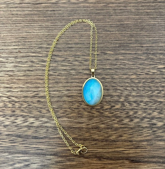 Collier Aventurine Bleue – Pierre Naturelle Apaisante | Chaîne Dorée Inoxydable 45 cm