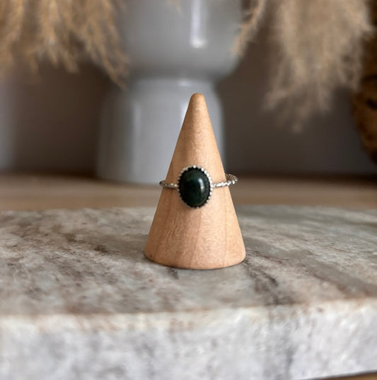 Bague Agate Mousse – Pierre Naturelle Créative | Monture Argentée Fine Ajustable Inoxydable