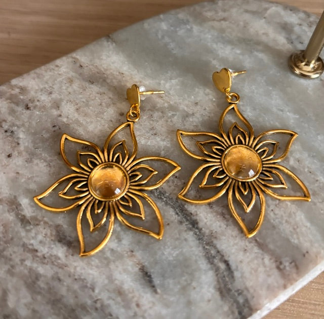 Boucles d’oreilles Cœur & Soleil Doré – Bijou Bohème Chic | Acier Inoxydable Doré