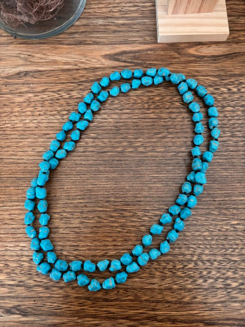 Collier Perles de Turquoise Naturelles Irrégulières – Bohème Chic 115 cm