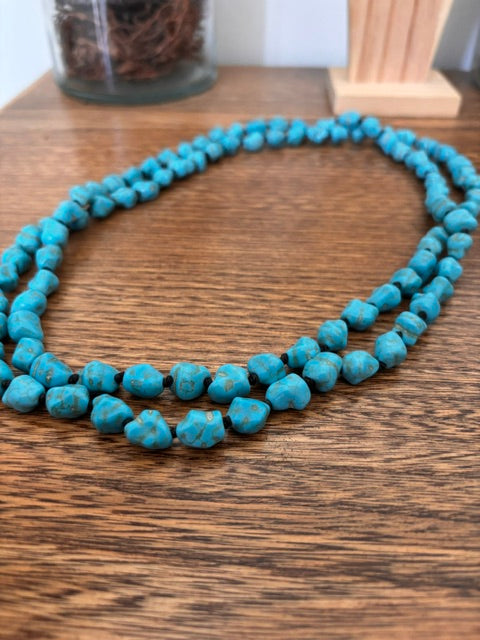 Collier Perles de Turquoise Naturelles Irrégulières – Bohème Chic 115 cm
