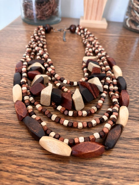 Collier Bois Naturel Superposé – Style Bohème