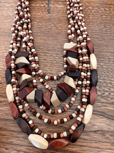 Collier Bois Naturel Superposé – Style Bohème