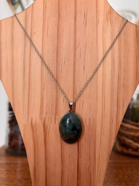 Collier Apatite Bleue | Chaîne Maillons Argentés Inoxydable 44 cm