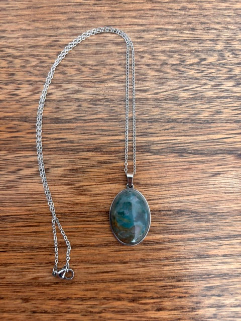 Collier Apatite Bleue | Chaîne Maillons Argentés Inoxydable 44 cm
