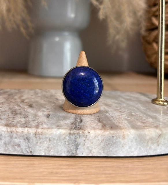 Bague Lapis Lazuli Cabochon 25 mm | Monture Argentée Ajustable Inoxydable