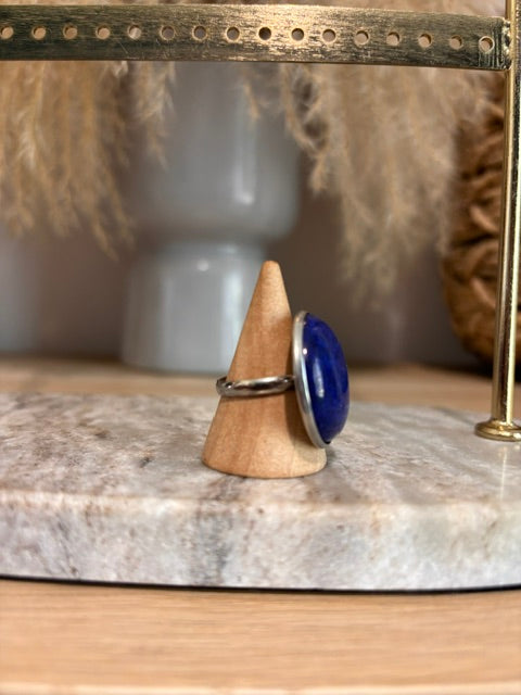 Bague Lapis Lazuli Cabochon 25 mm | Monture Argentée Ajustable Inoxydable
