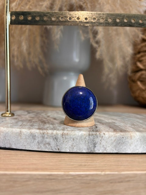 Bague Lapis Lazuli Cabochon 25 mm | Monture Argentée Ajustable Inoxydable
