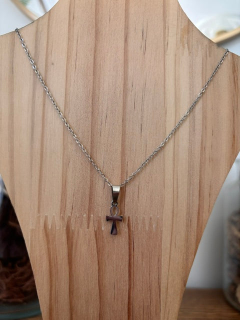Collier Ankh Croix Ansée Égyptienne | Chaîne Argentée Inoxydable 44 cm | Unisexe