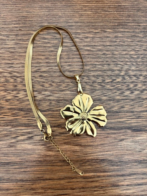 Collier Chaîne Dorée Pendentif Grosse Fleur | Acier Inoxydable 40-45 cm | Bohème Chic