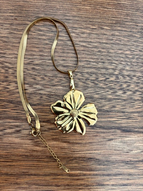 Collier Chaîne Dorée Pendentif Grosse Fleur | Acier Inoxydable 40-45 cm | Bohème Chic
