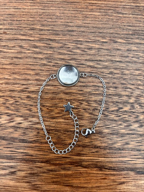 Bracelet Argenté Cabochon 14 mm | Chaîne Inoxydable Étoilée | Style Vintage Bohème