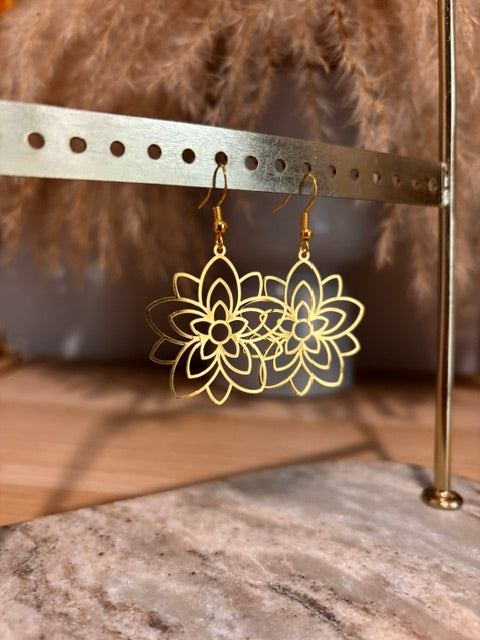 Boucles d’Oreilles Fleur Filigrane Dorée | Crochets Acier Inoxydable Bohème