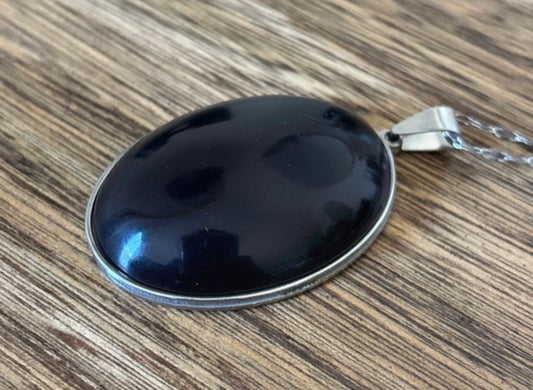 Collier Améthyste Naturelle Cabochon 30x40 mm | Chaîne Argentée Inoxydable 40-45 cm