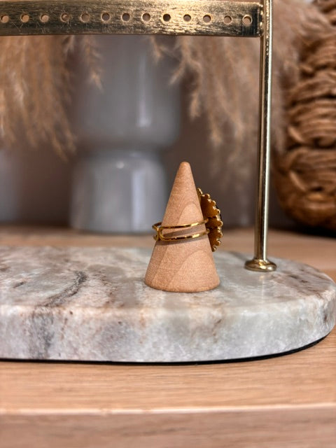 Bague Dorée Ajustable | Pierre Obsidienne Dorée | Bijou Lithothérapie Protecteur Fait Main
