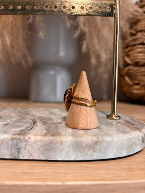 Bague Dorée Ajustable | Pierre Obsidienne Dorée | Bijou Lithothérapie Protecteur Fait Main