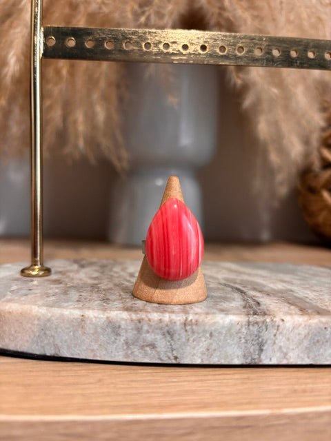 Bague Agate Rose | Cabochon Naturel 18x25 mm – Acier Inoxydable Ajustable