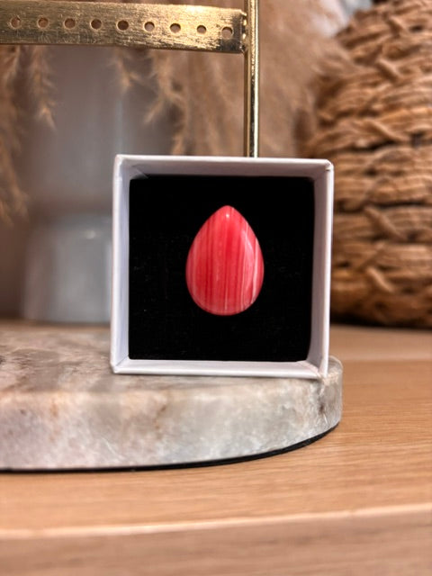 Bague Agate Rose | Cabochon Naturel 18x25 mm – Acier Inoxydable Ajustable