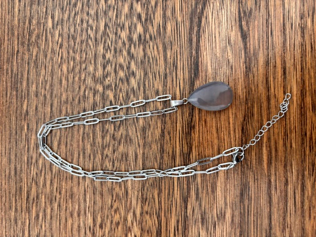 Collier Pierre de Lune | Chaîne Gourmette Argentée Inoxydable 44 cm