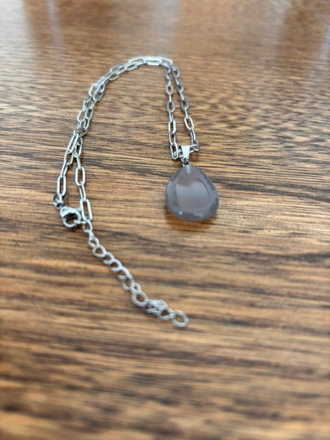 Collier Pierre de Lune | Chaîne Gourmette Argentée Inoxydable 44 cm