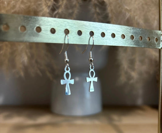 Boucles d'oreilles Ankh | Croix Ansée Égyptienne – Acier Inoxydable Argenté