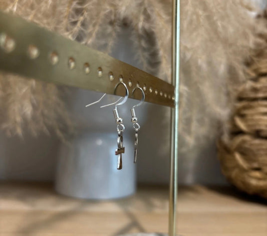 Boucles d'oreilles Ankh | Croix Ansée Égyptienne – Acier Inoxydable Argenté