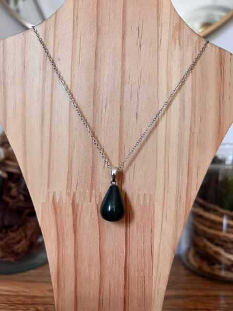 Collier Agate Mousse | Chaîne Argentée Inoxydable 44 cm – Pierre Naturelle