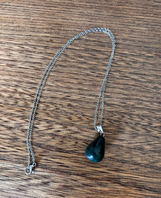 Collier Agate Mousse | Chaîne Argentée Inoxydable 44 cm – Pierre Naturelle