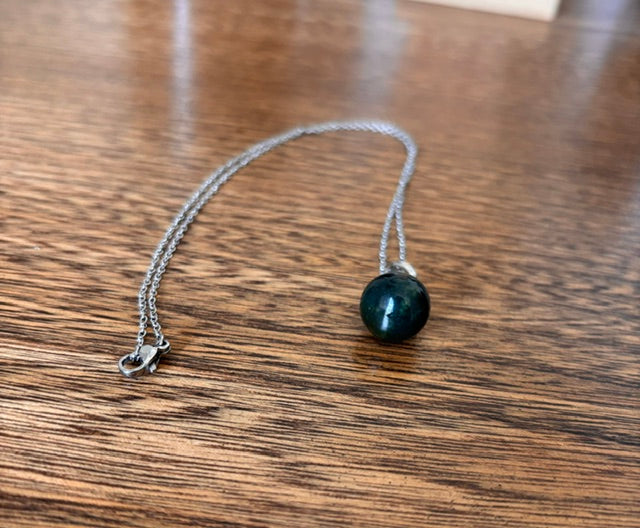 Collier Agate Mousse | Chaîne Argentée Inoxydable 44 cm – Pierre Naturelle