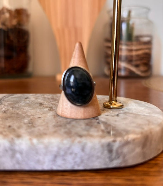 Bague Agate Mousse Naturelle | Ajustable & Hypoallergénique – Acier Inoxydable Argenté