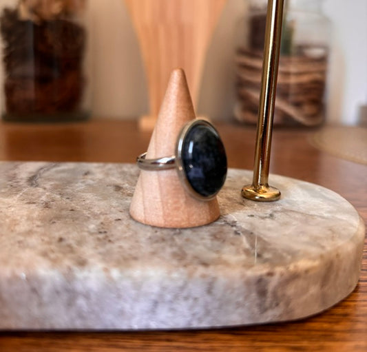 Bague Agate Mousse Naturelle | Ajustable & Hypoallergénique – Acier Inoxydable Argenté