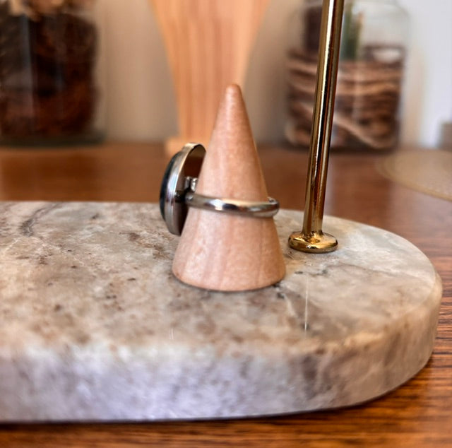 Bague Agate Mousse Naturelle | Ajustable & Hypoallergénique – Acier Inoxydable Argenté