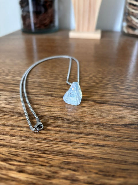Collier Opale d'Éthiopie Naturelle | Chaîne Argentée 60 cm | Bélière Argent 925 – PAPD