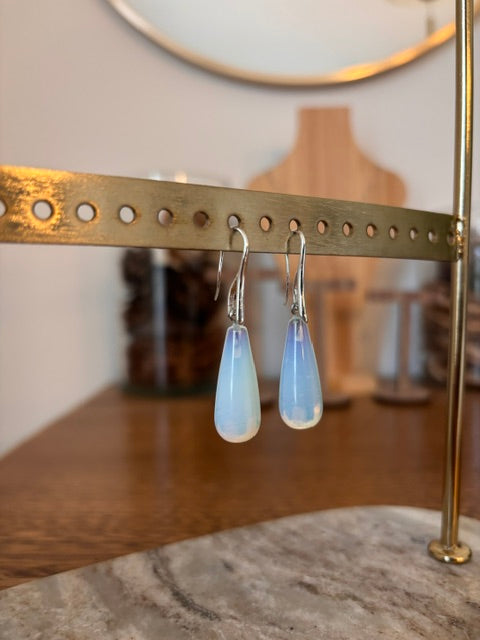 Boucles d'oreilles Opaline | Dormeuses Acier Inoxydable | Pierre Naturelle