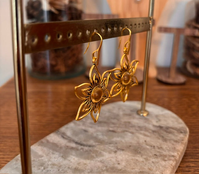 Boucles d'oreilles Dormeuses Soleil Doré | Bijou Bohème Estival | Acier Inoxydable