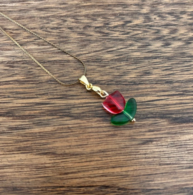 Collier Doré Pendentif Tulipes en Perles Colorées | Chaîne 45 cm | Acier Inoxydable